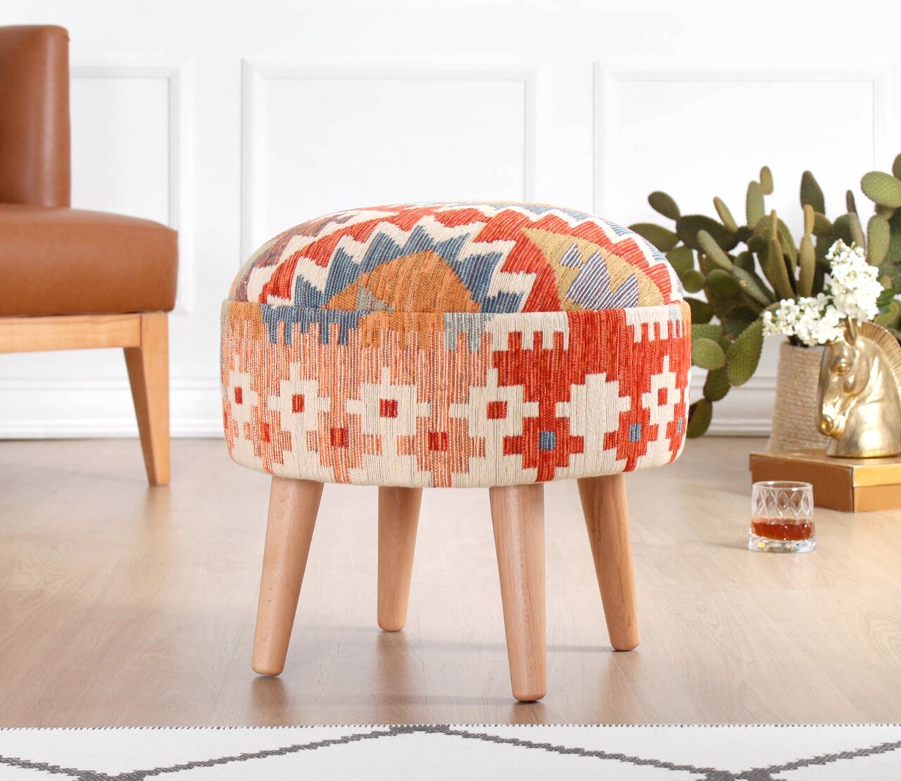 Taburet, Atelier del Sofa, 209FLF1443, 50% bumbac, 50% in, Multicolor - imagine 5